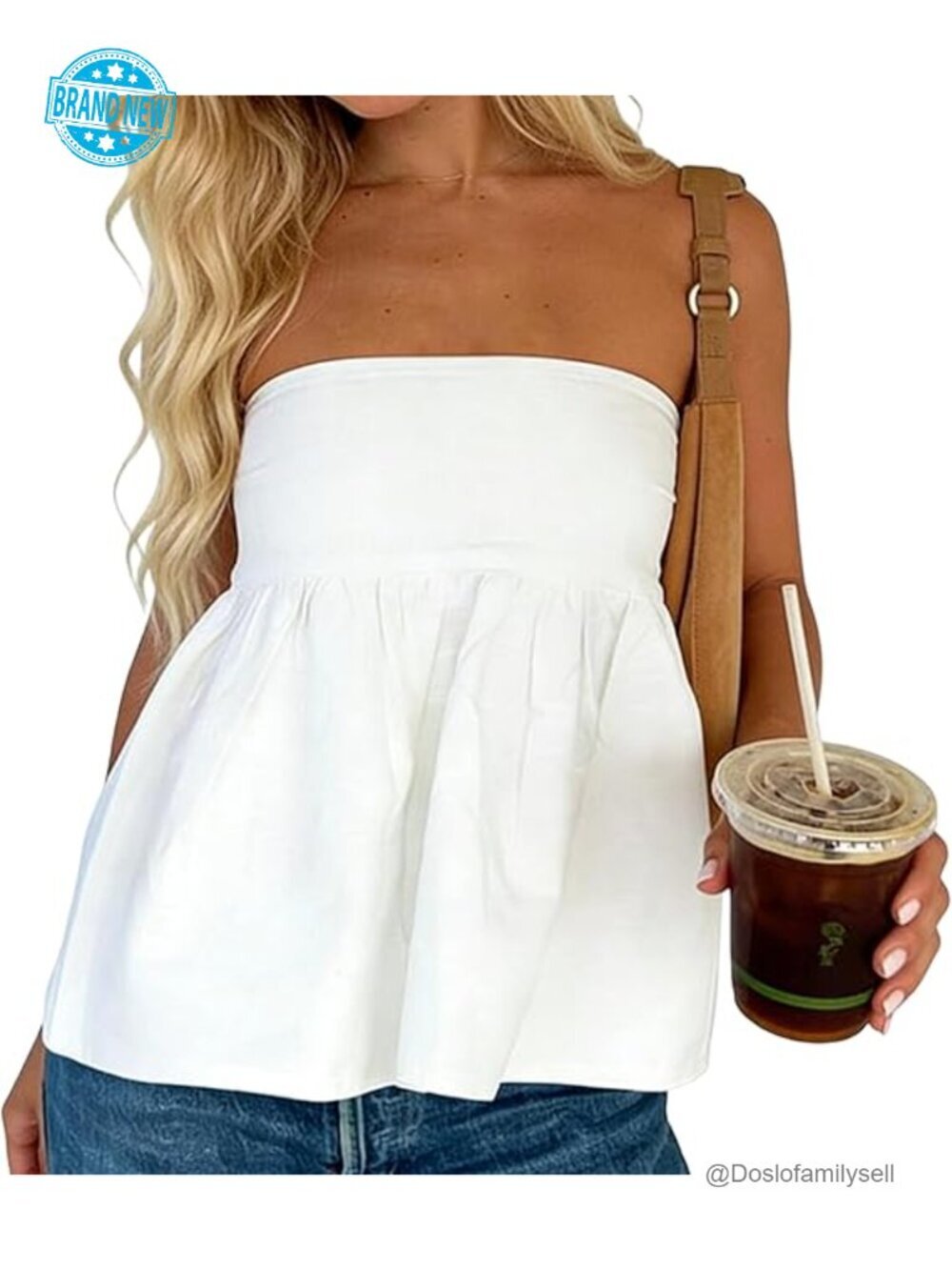 Strapless Peplum Top Ruffle Hem Tube Bandeau Tank Top Summer Going Out
